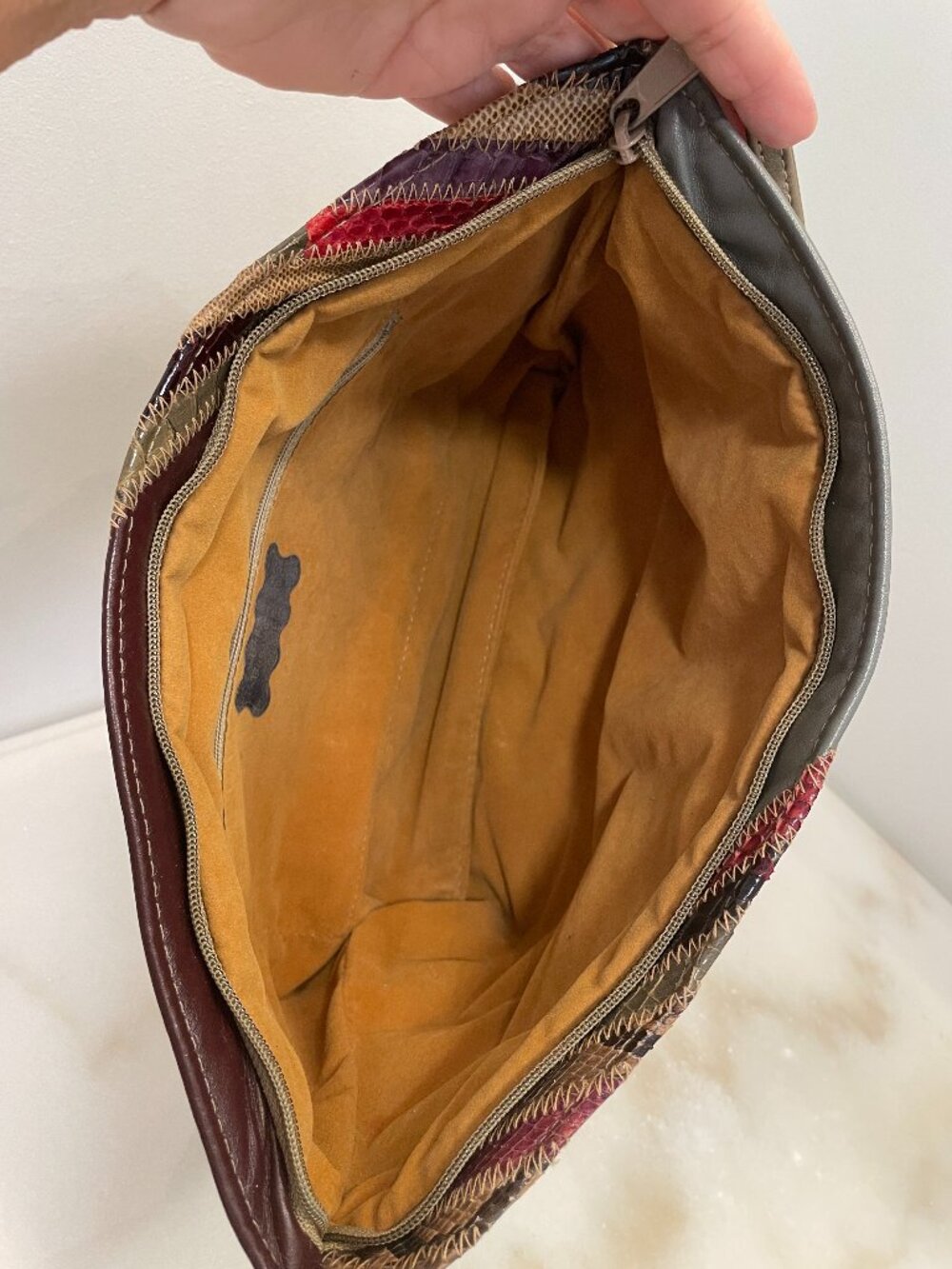 VINTAGE Bassous Bags by Jane Snakeskin Leather Striped Clutch Circa 1970's - Picture 5 of 12